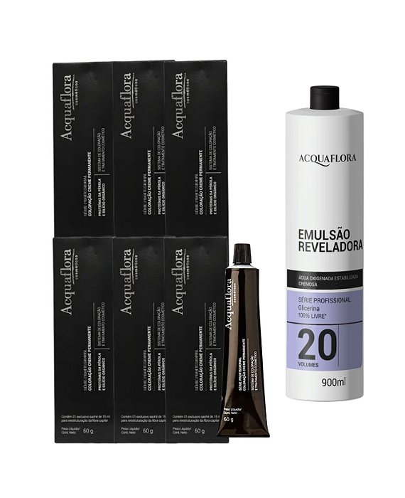 Kit: 01 Água Oxigenada 20 Vol 900ML + 06 Colorações 6.0 Acquaflora