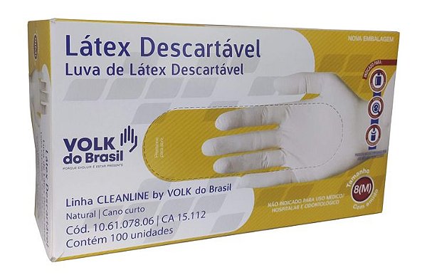 Luva Descartável Látex Média C/100un. Volk