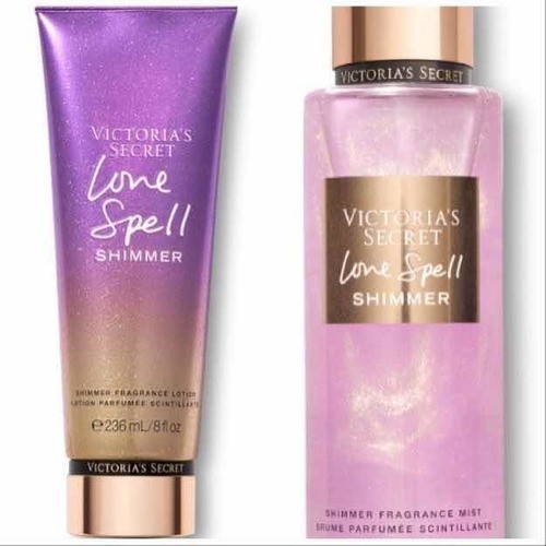 Kit Victoria Secrets Creme + Splash Shimmer Love Spell com Brilho