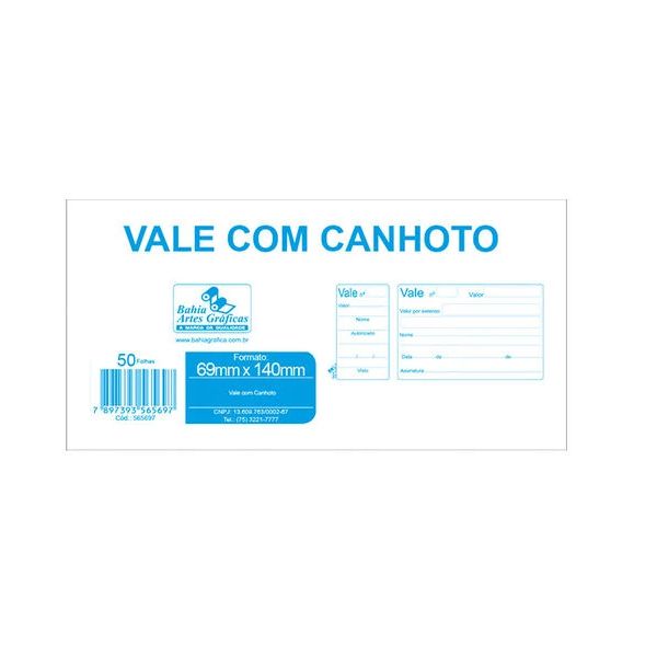 Bloco Vale 50f Talonado C/canhoto - Bahia