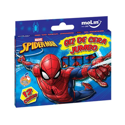 Giz De Cera C/12 Cores Jumbo Spiderman - Molin