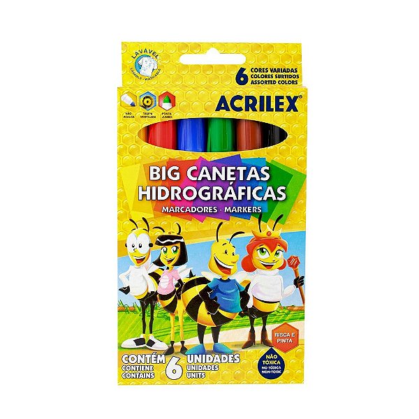 Big Canetinhas Hidrograficas C/6 Sortidas-acrilex