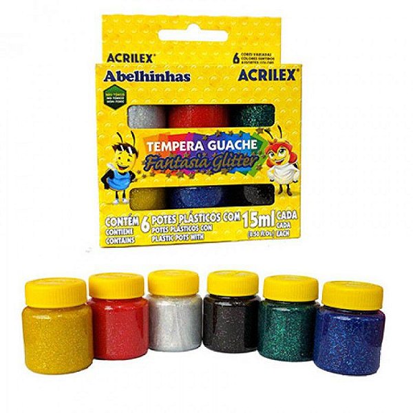 Tinta Guache 15ml C/6 Fantasia Glitter - Acrilex