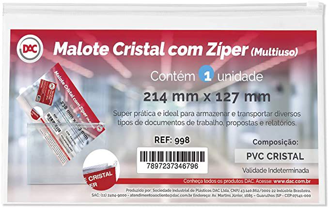 Malote Cristal C/ziper Menor - Dac