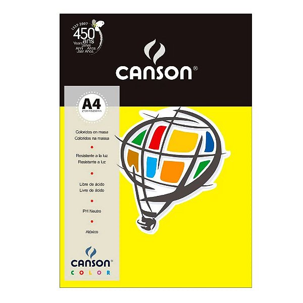 Papel A4 180g 10f Color Amarelo Canario - Canson