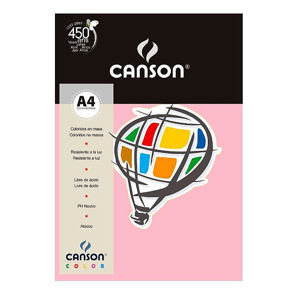 Papel A4 180g 10f Color Rosa Claro - Canson