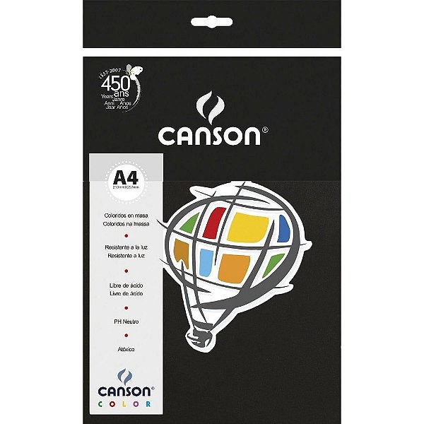 Papel A4 180g 10f Color Negro Preto - Canson