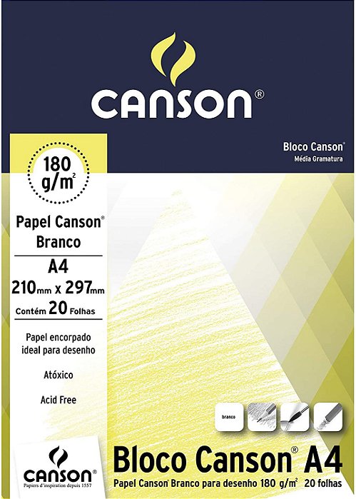 Bloco Desenho A4 180g 20f Bco Estudante - Canson