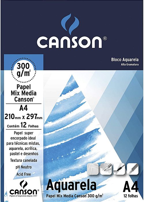 Papel A4 Mix Media 300g 12f Aquarela - Canson