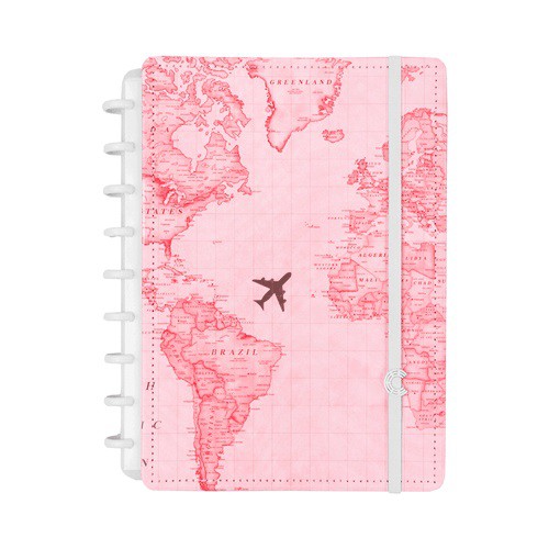 Caderno Medio Mapa Mundi Rosa -caderno Inteligente
