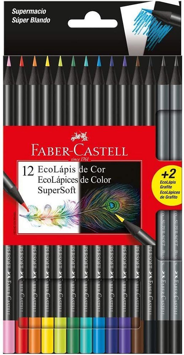 Ecolapis Cor C/12 + 2 Supersoft - Faber Castell - D+ Papelaria - Novidades  dmais pra vc
