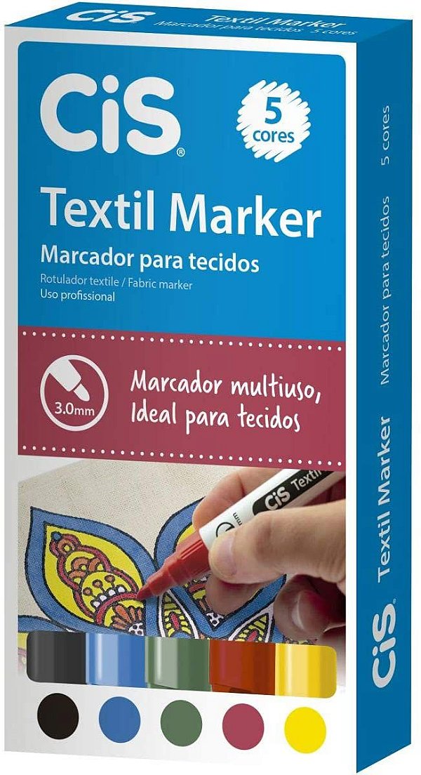 Estojo Marker 3,0mm C/5 Textil Sortido - Cis