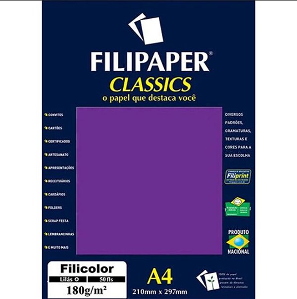 Papel A4 180g 50f Filicolor Lilas - Filipaper