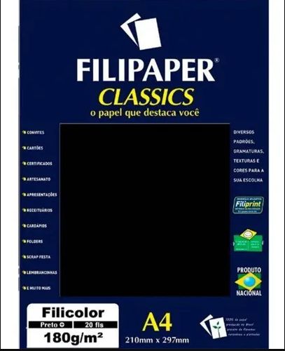 Papel A4 180g 20f Filicolor Plus Preto - Filipaper