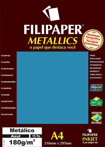 Papel A4 180g 15f Metalico Azul - Filipaper