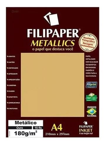 Papel A4 180g 15f Metalico Ouro - Filipaper