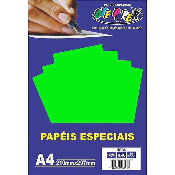 Papel A4 180g 20f Neon Verde - Off Paper