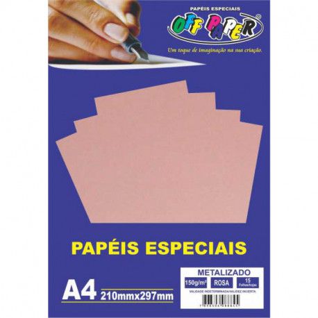 Papel A4 150g 15f Metalizado Rosa - Off Paper