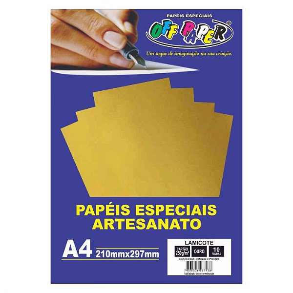 Papel Lamicote A4 250g 10f Ouro - Off Paper