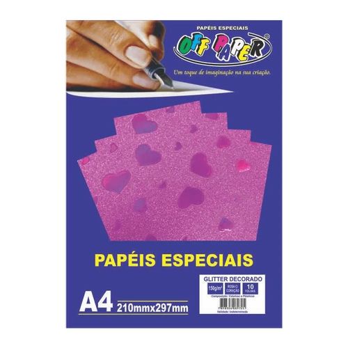 Papel A4 150g 10fls Glitter Dec Rosa Cor-off Paper