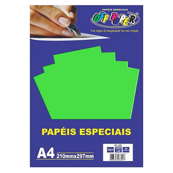 Papel A4 120g 20f Plus Verde Lumi - Off Paper