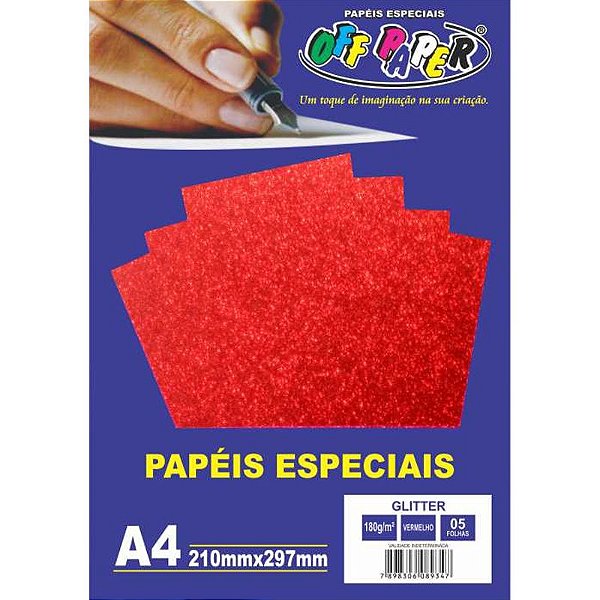 Papel A4 180g 5f Glitter Vermelho - Off Paper