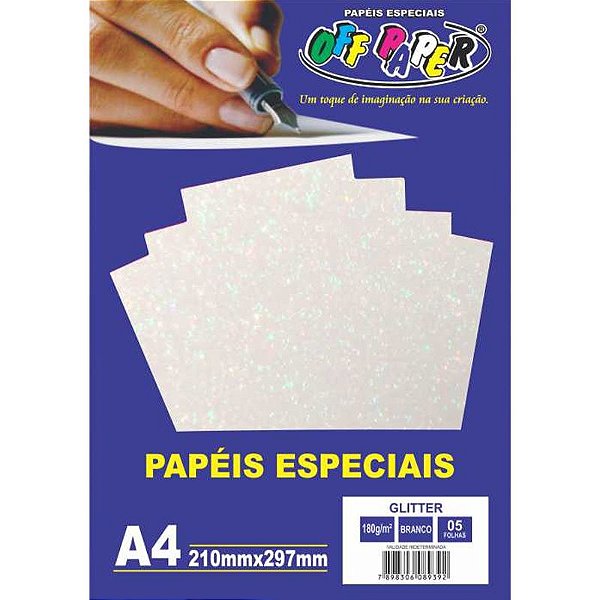 Papel A4 180g 5f Glitter Branco - Off Paper