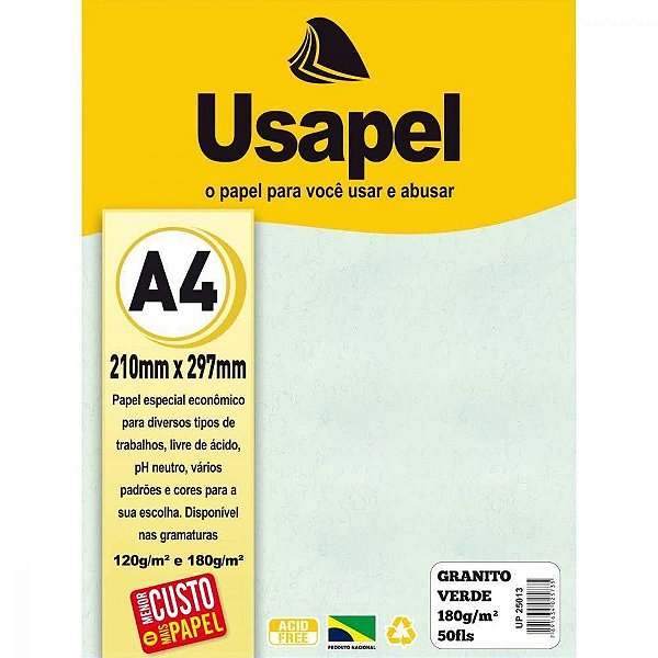 Papel Granitto A4 180g/m2 50f Verde - Usapel