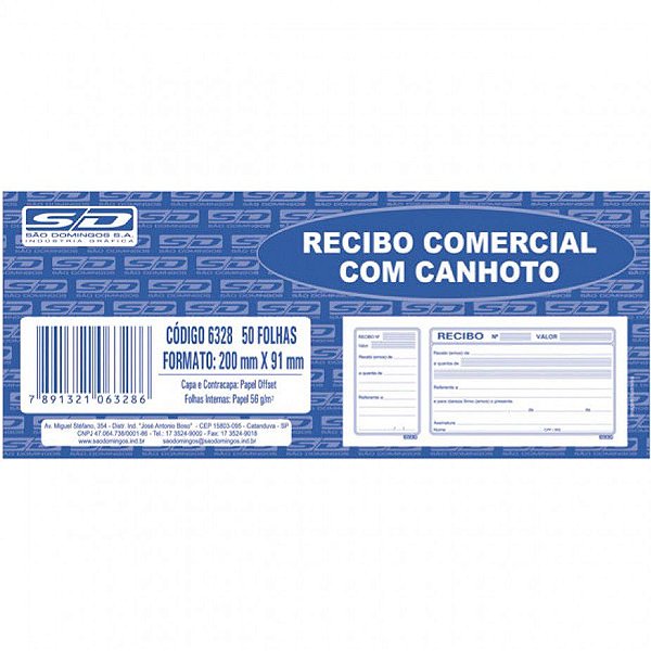 Bloco Recibo Comercial C/canhoto 50f 200x91mm - Sd