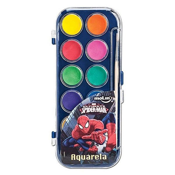 Aquarela 12 Cores + Pincel Spiderman - Molin