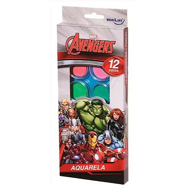 Aquarela 12 Cores + Pincel Avengers - Molin