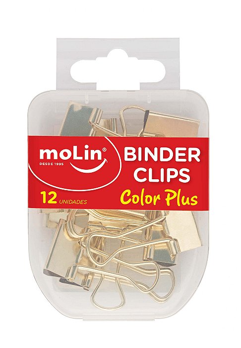 Binder Clips 19mm C/12 Color Plus Ouro - Molin