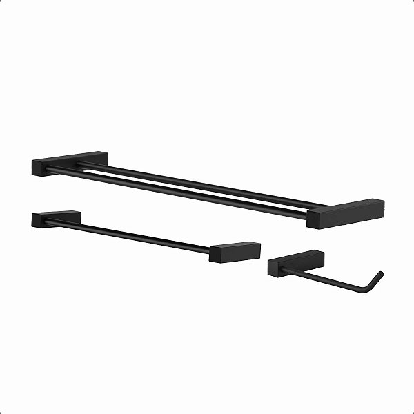 Kit De Acessórios Duplo Para Banheiro Preto Troia 2040TR