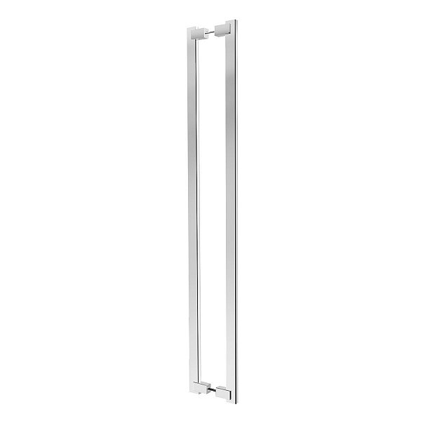 Puxador Duplo Para Porta em Inox 60cm Alto Brilho Modelo Chronos Portas de Madeira e Vidro Grego Metal