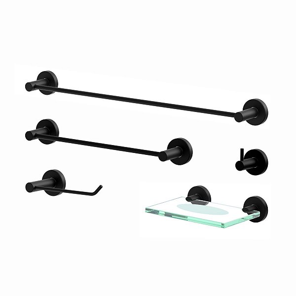 Kit De Acessórios Para Banheiro Black Satin Athenas 2080AT
