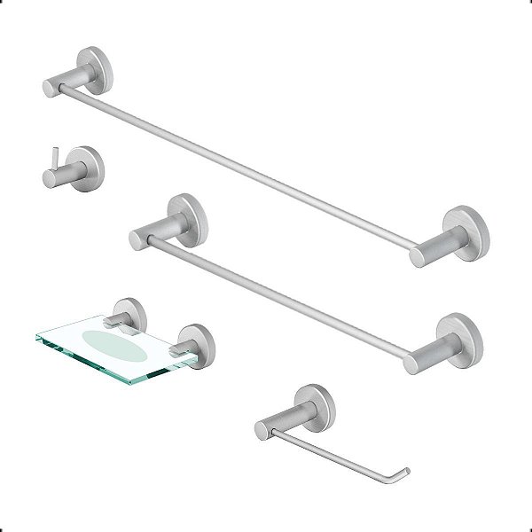 Kit De Acessórios Para Banheiro Prata Escovado Athenas 2080AT