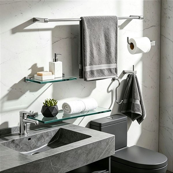 Kit De Acessórios Para Banheiro troia Utilidades Lavabo De Box e Pia 5 Peças Grego Metal