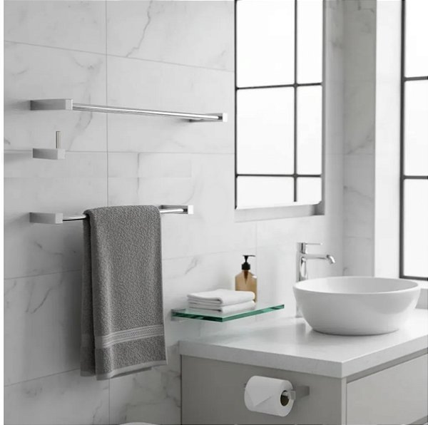 Kit De Acessórios Para Banheiro Quadrado Troia Lavabo Box E Pia 2090TR Grego Metal