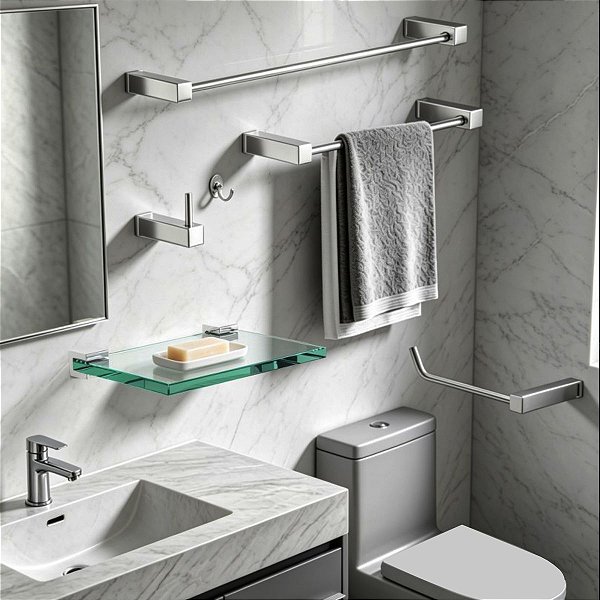 Kit De Acessórios Para Banheiro Troia 5 Peças Utilidades Lavabo De Box e Pia Grego Metal