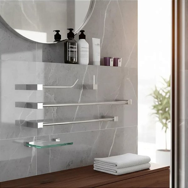 Kit De Acessórios Para Banheiro Quadrado Troia Lavabo Box E Pia 2080TR Grego Metal