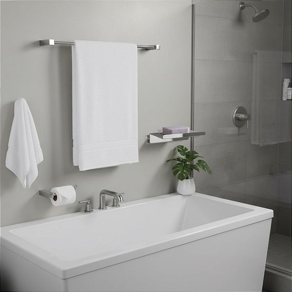 Kit De Acessórios Para Banheiro Quadrado Troia Lavabo Box E Pia 5Pçs Grego Metal