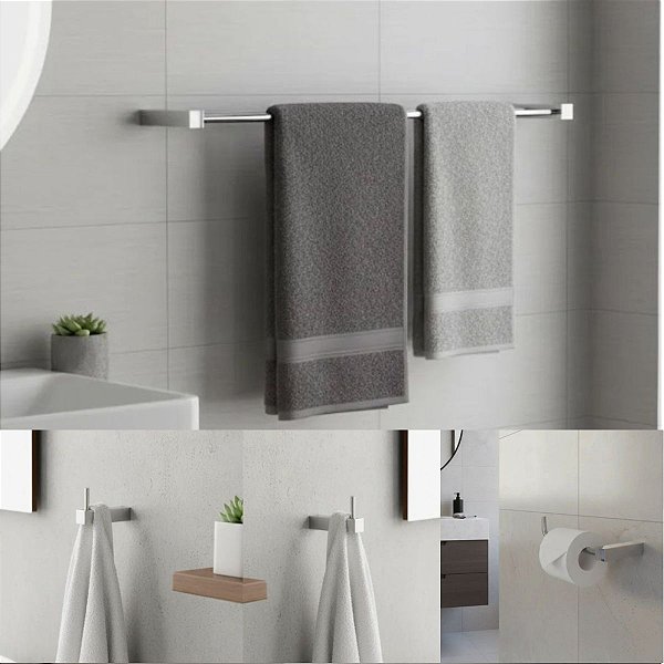 Kit De Acessórios Para Banheiro Quadrado Troia Lavabo Box E Pia 2050TR Grego Metal