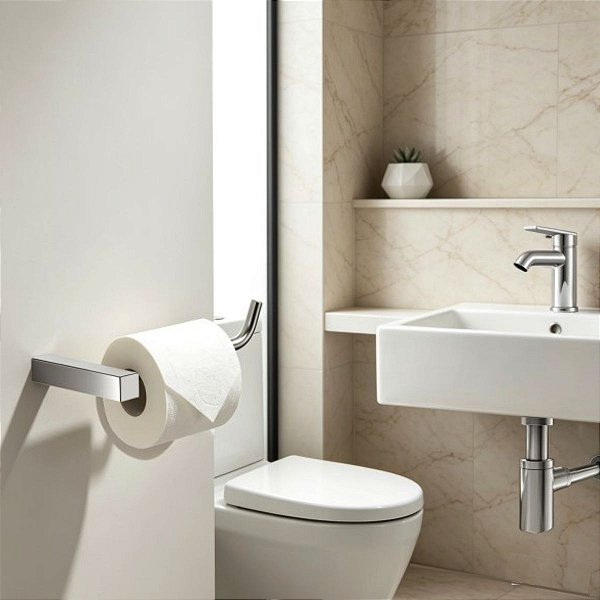 Porta Papel Higiênico Quadrado Troia Papeleira Para Banheiro Lavabo Acessório Grego Metal
