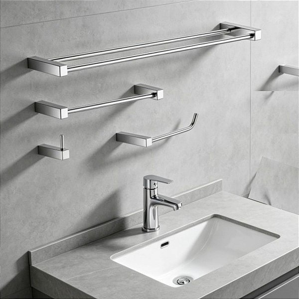 Kit De Acessórios Duplo Para Banheiro Troia 4 Peças Utilidades De Box, Pia e Lavabo Grego Metal