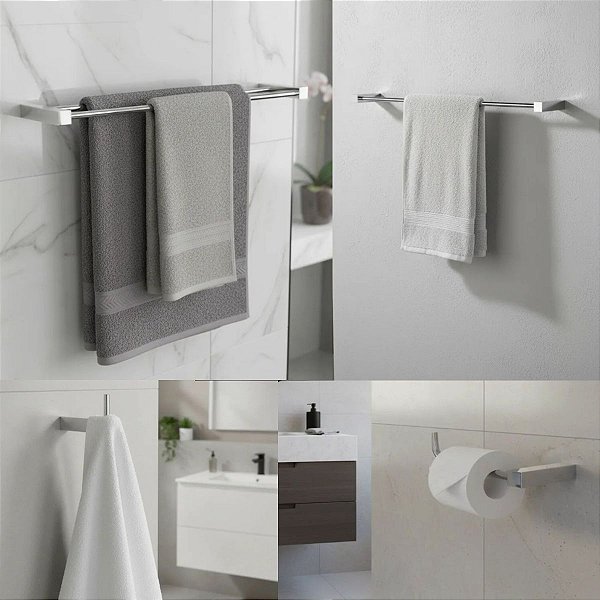Kit De Acessórios Para Banheiro Quadrado Troia Lavabo Box E Pia 2060TR Grego Metal