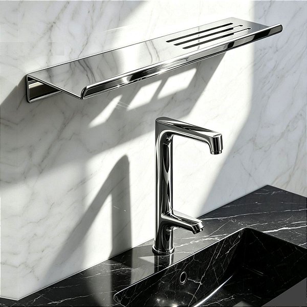 Porta Shampoo Suporte Prateleira Grega Em Aço Inox 30cm Para Banheiro, Pia, Box e Lavabo Acessório Grego Metal