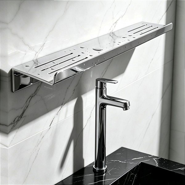 Porta Shampoo Duplo Prateleira Grega Em Aço Inox 40cm Utilidades Para Casa Acessório Grego Metal