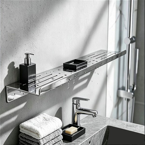 Porta Shampoo Duplo Prateleira Grega Aço Inox 40cm Suporte Parede Para Banheiro Grego Metal