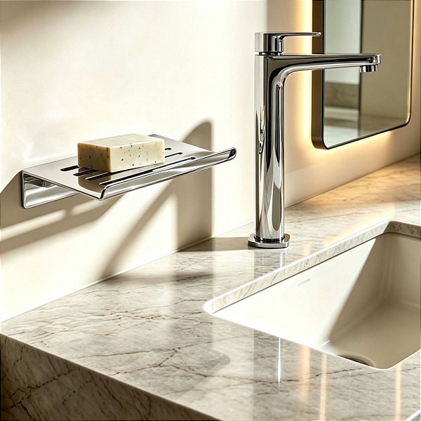 Saboneteira Grega Em Aço Inox Suporte Para Banheiro, Pia, Box e Lavabo Acessório Grego Metal