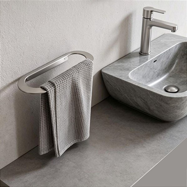 Porta Toalha De Rosto Agata Em Aço Inox 35cm Para Banheiro, Pia, Box e Lavabo Acessório Grego Metal